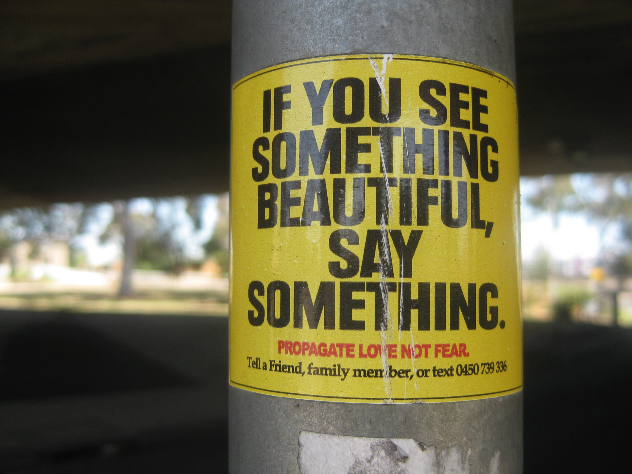 Propagate love not fear if you see something beautiful, say something.