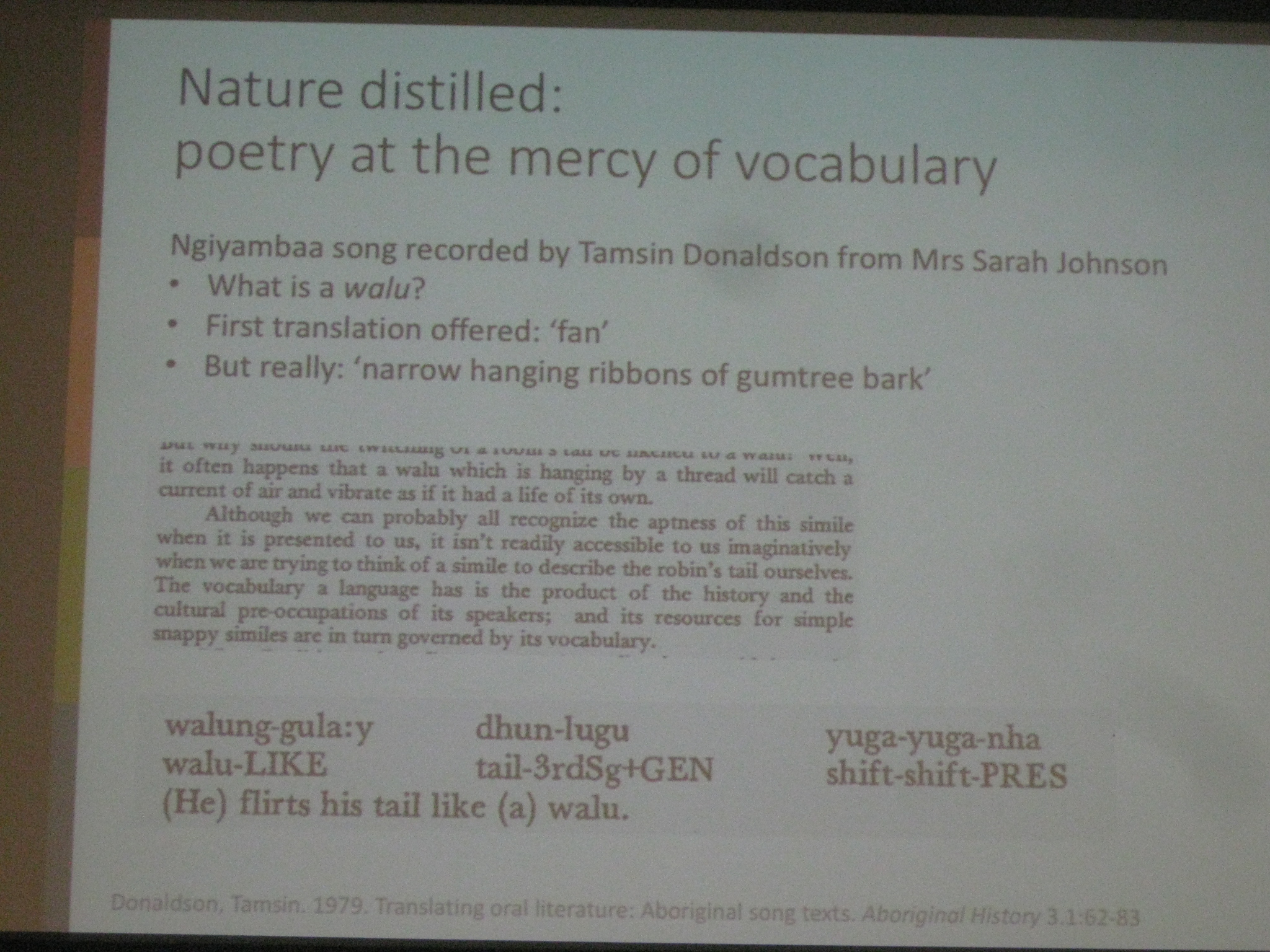 Waving to the other side: language of poetry in indigenous Australian song Nick Evans University of Melbourne 2018 nature distilled ngiyambaa song walunggula dhunlugu yugayuganha